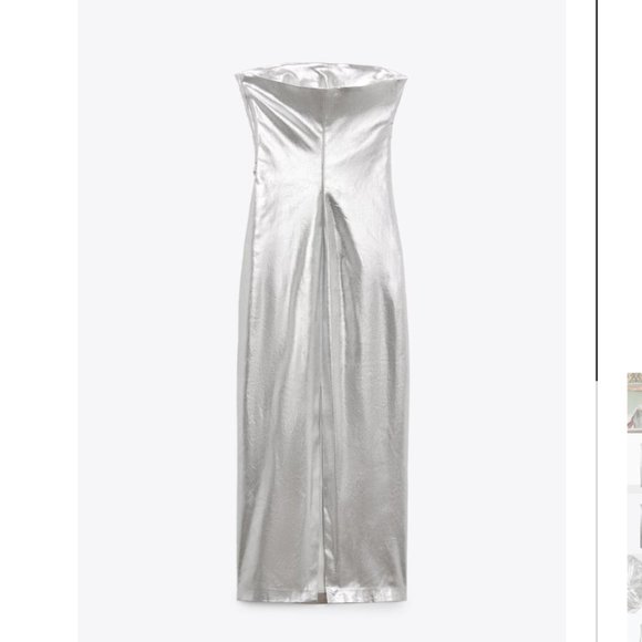 NWT ZARA METALLIC STRAPLESS DRESS SILVER - Picture 3 of 5